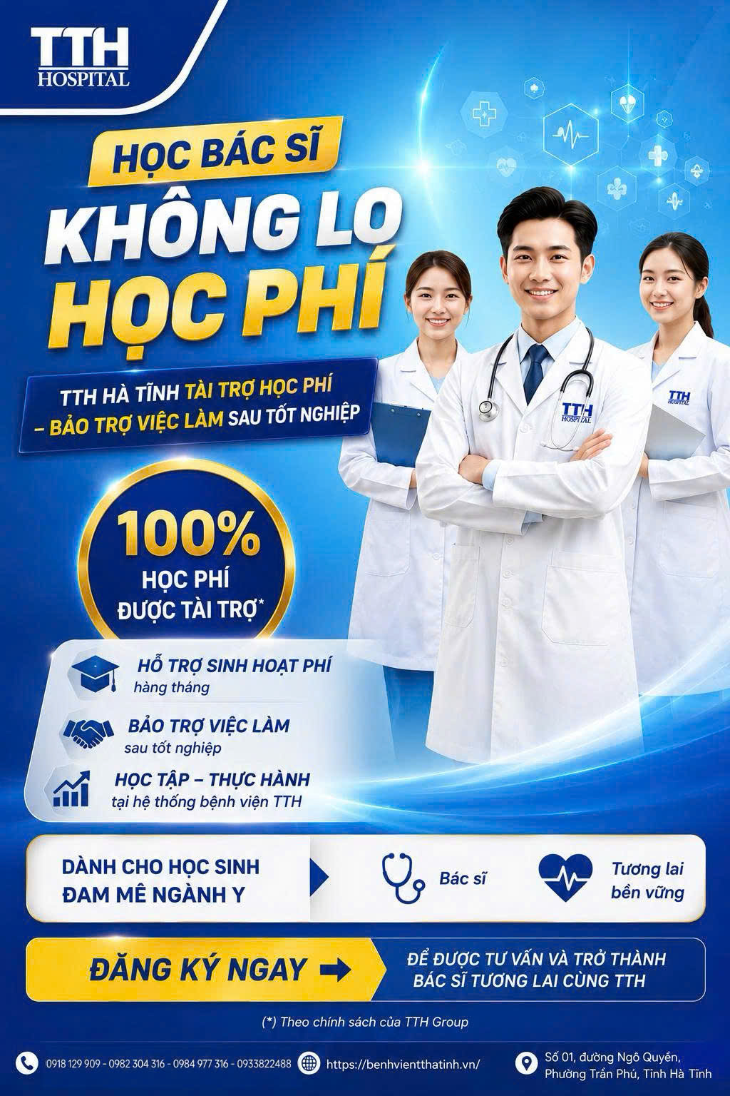 HỌC BÁC SĨ KHÔNG LO VỀ CHI PHÍ - TTH HÀ TĨNH ĐỒNG HÀNH CÙNG BẠN VỚI CHƯƠNG TRÌNH "TÀI TRỢ HỌC PHÍ – BẢO TRỢ VIỆC LÀM"